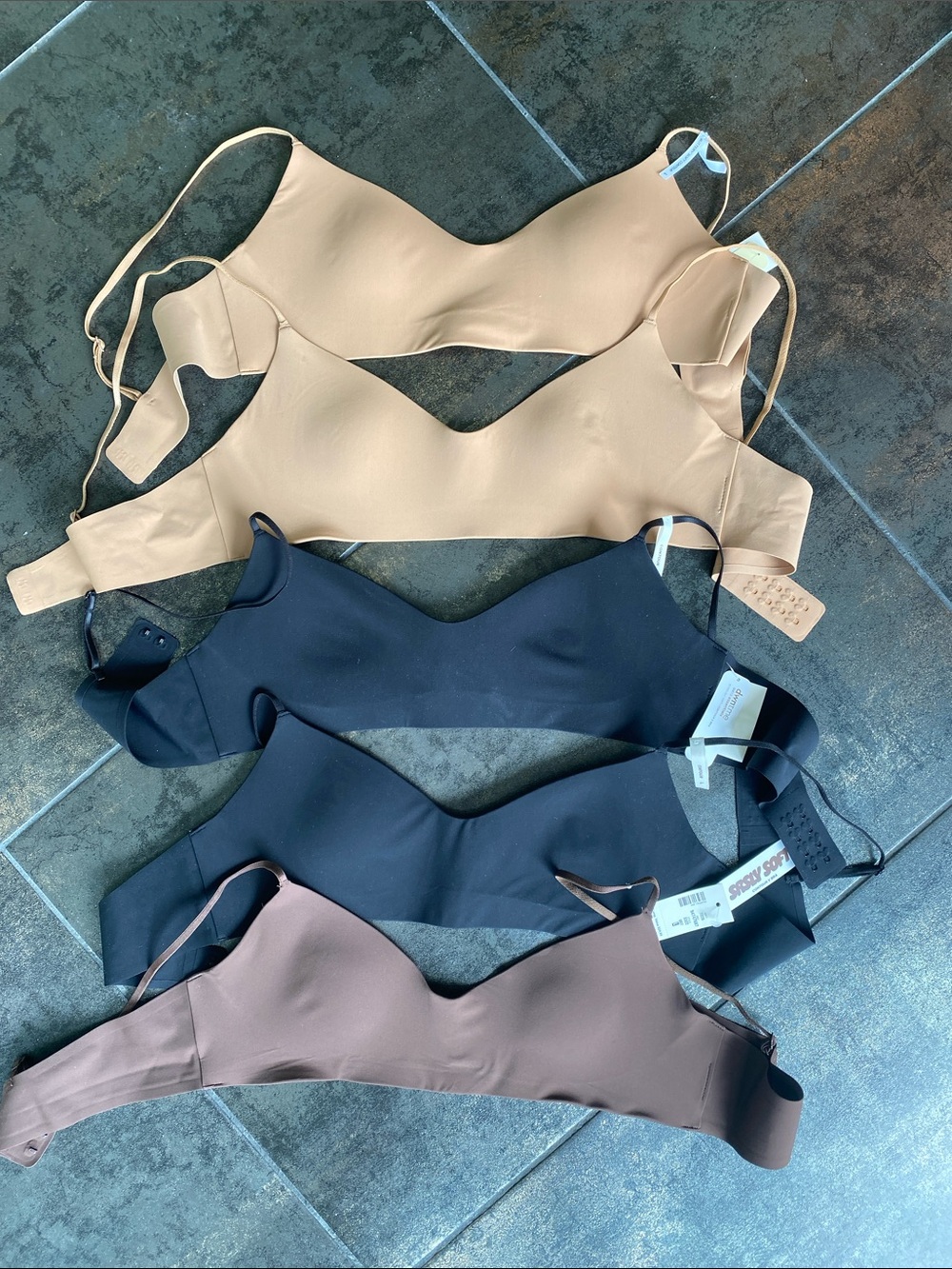 Seriously Soft seamless Wireless  Bralette Nude, Black, Brown. Set of five sz L